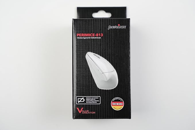 Perixx PERIMICE-813W Bluetooth Vertical Mouse - Wireless 3-in-1 Multi-Device Spec - Travelling Carry Bag - Ergonomic Right-Handed Design - White