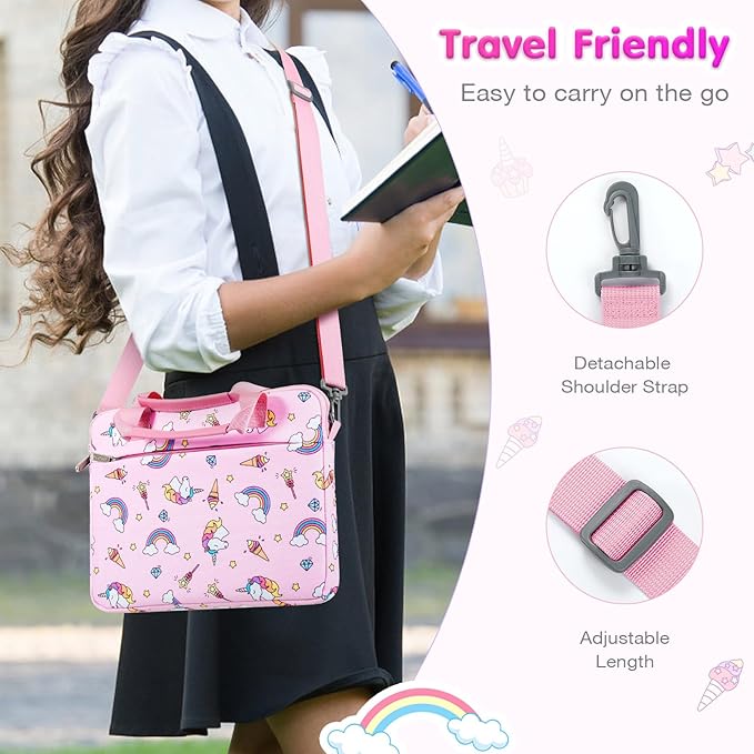 MoKo 7-8 Inch Kids Tablet Sleeve - Carrying Case for Fire 7/8 Kids Edition, Tablet Bag with Shoulder Strap, Pink Unicorn