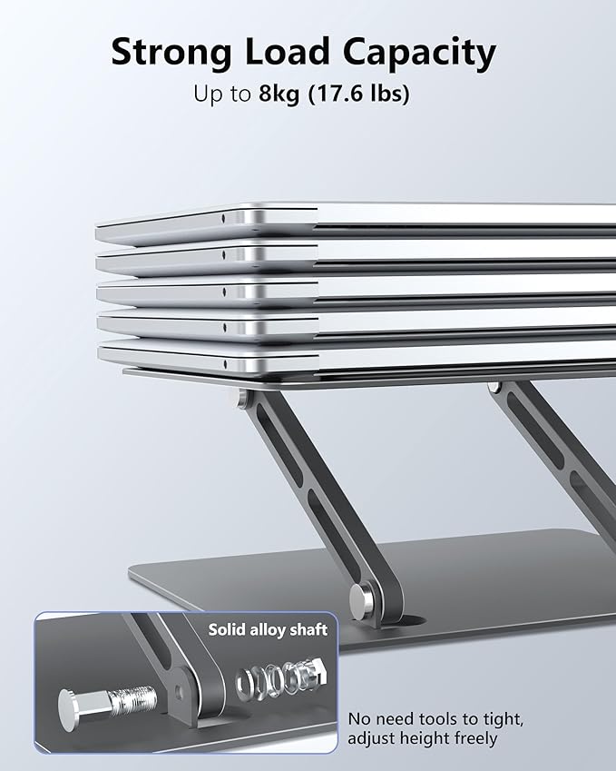 JCZT Aluminum Laptop Stand, Laptop Stand for Desk, Adjustable Height Ergonomic Computer Stands Compatible with MacBook Air, Pro, Dell, HP, Lenovo More, All 10-16'' Notebooks Laptops, Classic Grey