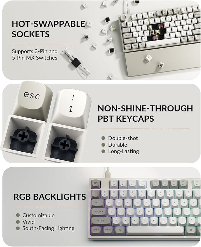 Keychron C2 Pro Wired Mechanical Keyboard with 8K Hz Polling Rate, Full Size Custom RGB Backlit Hot-Swappable, Non-Shine Through PBT Keycaps Compatible with Mac Windows Linux