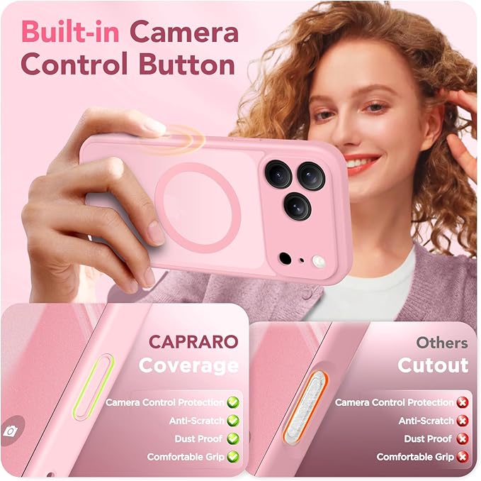 CAPRARO Magnetic for iPhone 17 Pro Max Case, Upgraded [Full Camera Protection] [Compatible with MagSafe] Protective Translucent Matte Women Girl Phone Case Cover, Peach Pink
