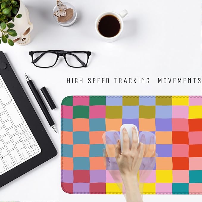 Checkered Desk Mat Retro Cute Mouse Pad XXL Large Mouse Pad, Desk Matt for Desktop Keyboard Pad Mouse Mat Computer Decor with Stitched Edges 31.5 X 15.7In