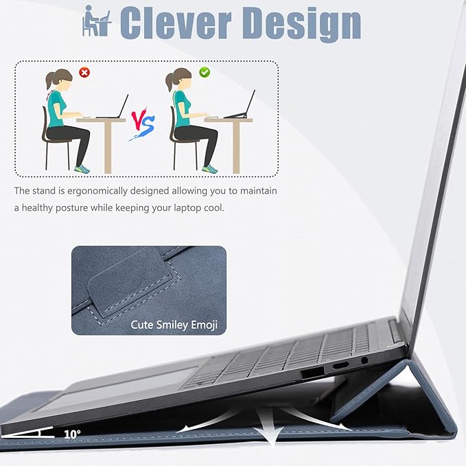 HYZUO 13.3-14 Inch Laptop Sleeve Case with Stand Feature for MacBook Pro 14 M5/M4/M3/M2/M1 2026-2021, MacBook Pro/Air 13.3, 13.5" 13.8" Surface Laptop, HP Spectre X360 13/14, Haze Blue