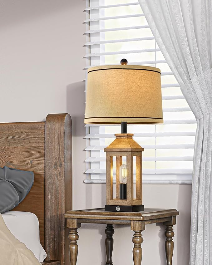 G-SAFAVA 23.75" Farmhouse Table Lamps USB A+C Charging Ports 3-Way Dimmable Touch Control Lamp Nightlight Vintage Modern Lamp for Living Room Bedroom with 2 Light Sources