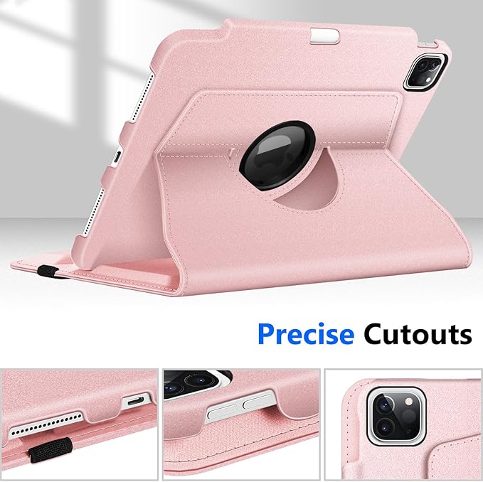 Fintie Rotating Case for iPad Pro 11-inch (4th / 3rd Generation) 2022/2021-360 Degree Swiveling Stand Cover w/Pencil Holder, Auto Sleep/Wake, Also Fit iPad Pro 11" 2nd/1st Gen, Rose Gold