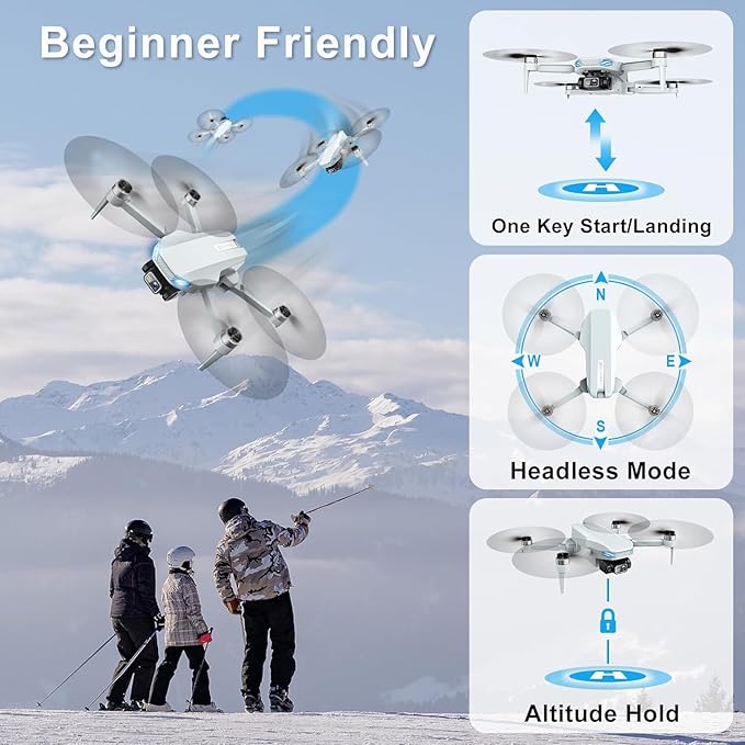 Drone with Camera, 2K HD FPV Drones for Adults, Mini Drone with Gravity Control, One Key Take Off/Land, Waypoint Fly, Gestures Selfie, 3 Speed Modes, RC Drone for Beginners with 2 Batteries