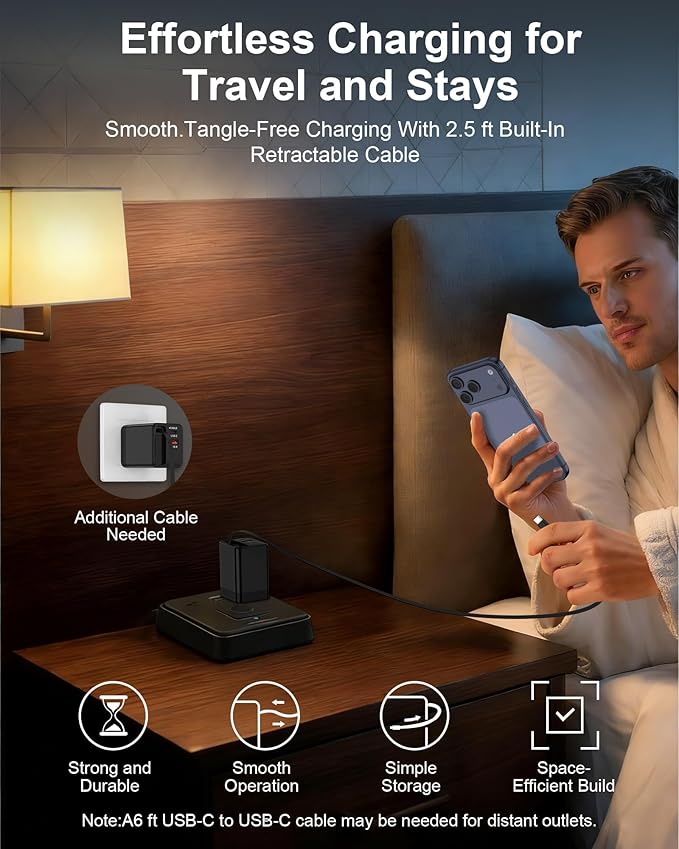 35W Retractable USB C Wall Charger for Samsung Galaxy S26 Ultra S26+ S26 A57 A37 A17 A36 A16 S25 S24 iPhone 17e 16 15 Pro Max, Fast Charging Block Built-in Type C Cable, Foldable Plug Power Adapter
