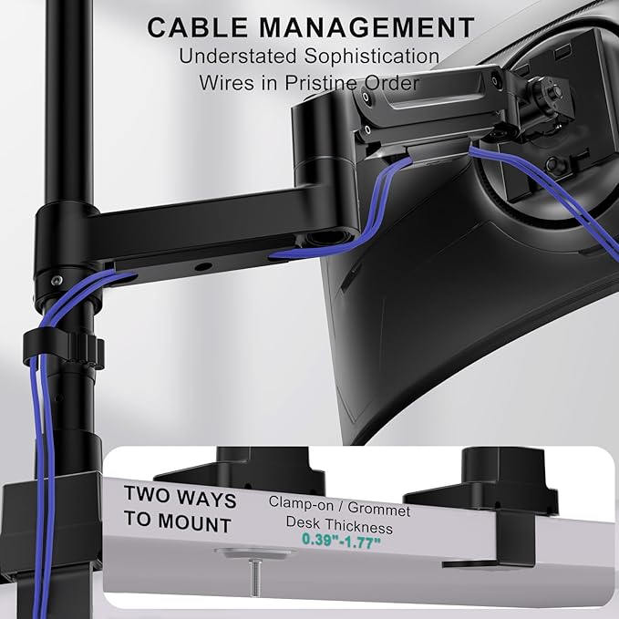 WALI Heavy Duty Monitor Arm Desk Mount for 13-43 Inch Ultrawide Screens, Single Monitor Arm with Full Motion Tilt, Swivel, Rotation, Holds up to 44 lbs, C-Clamp Mount for VESA 75/100mm (GSDM001-P)