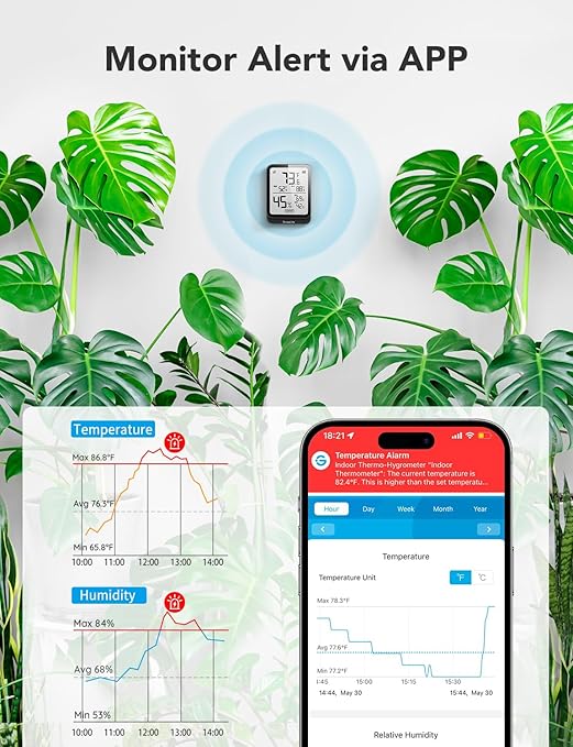 GoveeLife Hygrometer Thermometer H5104 3Pack, Bluetooth Room Temperature Monitor with APP Alert and 2 Years Date Storage Export, Remote LCD Digital Hygrometer Indoor Humidity Meter, Greenhouse