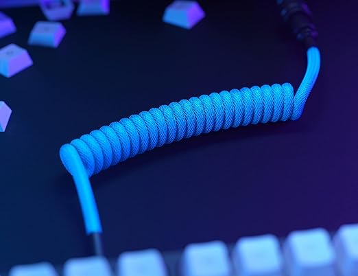 GLORIOUS Coiled Keyboard Cable – Coiled USB C Cable Artisan Braided Cables for Mechanical Gaming Keyboard Coiled Cable - Custom Keyboard Cable (Electric Blue)