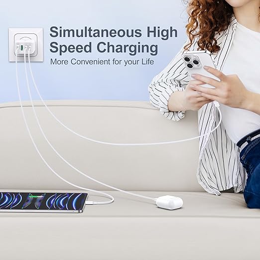 USB C Wall Charger, 40W 4-Port USB C Charger Block, Fast Charging Block Dual Port PD+QC Power Adapter Type C for iPhone 15/14/13/12/11/Pro Max/XS/XR/8, iPad, Samsung Phone, Tablet, with 6FT C-C Cable
