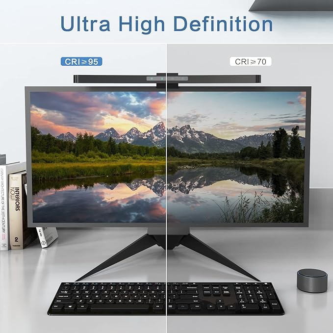 ONWAY Curved Monitor Light Bar with Wireless Remote,Monitor Auto-Dimming and Camera Base,Applicable to All Screens. No Screen Glare,for Home Office