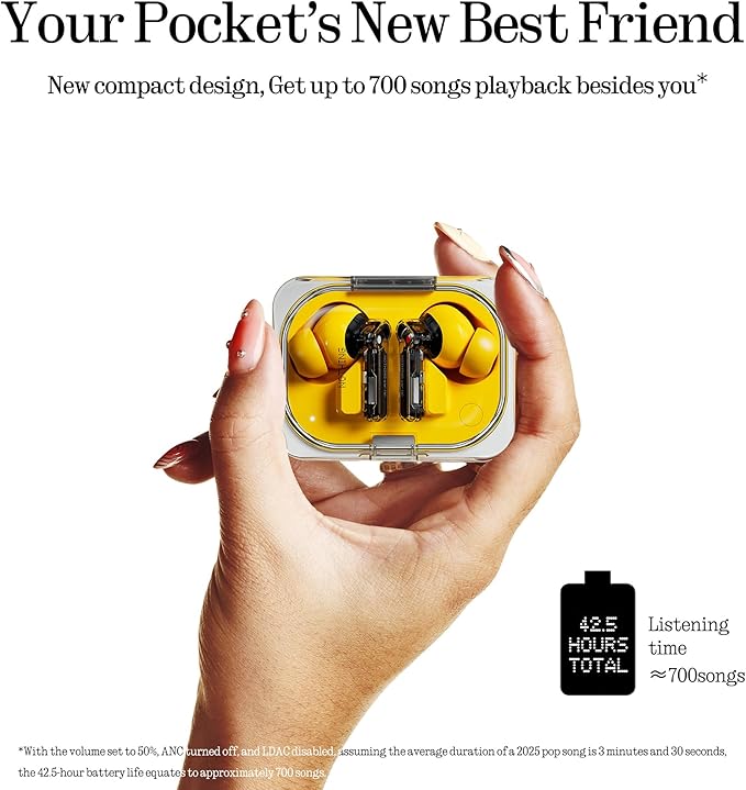 Nothing Ear (a) Wireless Earbuds, 45dB Hybrid Noise Cancelling Earbuds, Hi-Res Audio, Advanced Equaliser, Dual Connect, 6 Mics, 42.5H Playtime Ear Buds Wireless Bluetooth, Yellow