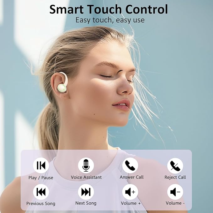 Matast Wireless Earbuds, Bluetooth Headphones Sports, Deep Bass Earphones Gym Running, IP7 Waterproof Headset with Earhook Workout, 50H Playback Over-Ear Buds with ENC Noise Cancelling Mic