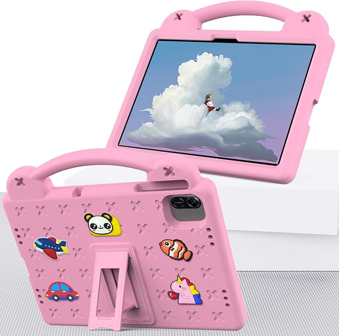 AKABEILA Compatible with Honor Pad X8a 2024/Infinix Xpad 11 inch 2024 Tablet Case, Kids Friendly Universal Lightweight Shockproof Protective Case with Shoulder Strap & Stand Handle Pink