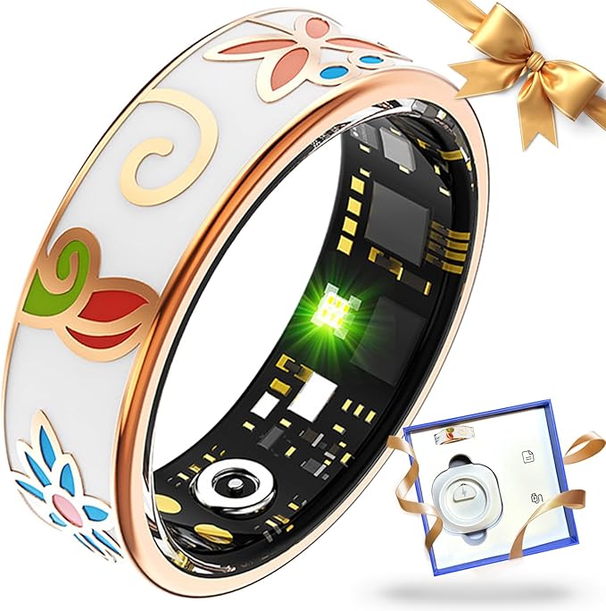 Smart Ring Health Tracker for Women Men, Sleep Tracker with Heart Rate,SpO₂,Blood Pressure, Fitness Ring for Activity Monitoring, No Subscription, Step Tracker Ring for ios&Android (Enamel color, #6)