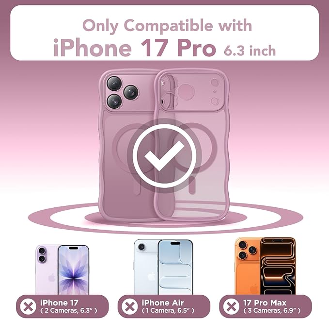 CAPRARO Magnetic for iPhone 17 Pro Max Case for Women Girls, Upgraded [Full Camera Protection] [Compatible with MagSafe] Cute Wave Translucent Matte Phone Case for iPhone 17 Pro Max, Clear Currant