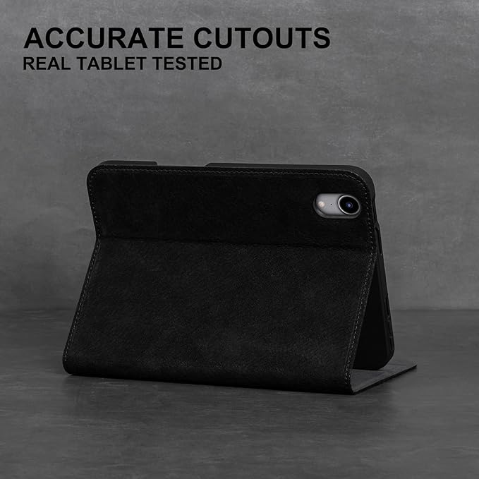 Gexmil Premium Leather Case for iPad mini 7 (A17 Pro) 2024 / iPad mini 6 Generation 2021 8.3 Inch,Pencil Holder, Magnetic Closure,Shockproof Cowhide Cover,Adjustable Stand,Sanded Black