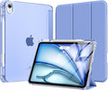 MoKo for iPad Air 11 inch Case (M4/M3/M2) 2026/2025/2024, iPad Air 5th/4th Gen 10.9 inch Case 2022/2020 with Pencil Holder, Slim Light Trifold Cover with Hard PC Translucent Back Shell, Periwinkle