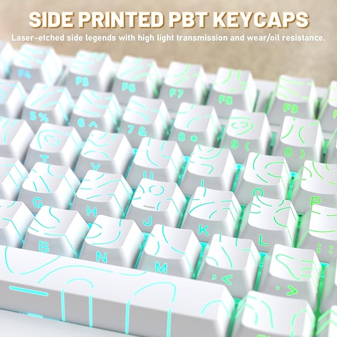Attack Shark X820Ultra Wireless 75% Mechanical Gaming Keyboard with Screen & Knob Hot Swappable 2.4GHz/BT/Wired RGB Backlit Gasket Mount Side Print PBT Keycap QMK Web Driver Gift Switch-White Contour