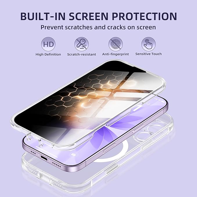 BERFY for iPhone 17 Case, Compatible with MagSafe, Built-in Privacy Screen Protector, Camera Protection, Shockproof Full Body Phone Case 6.3", Clear