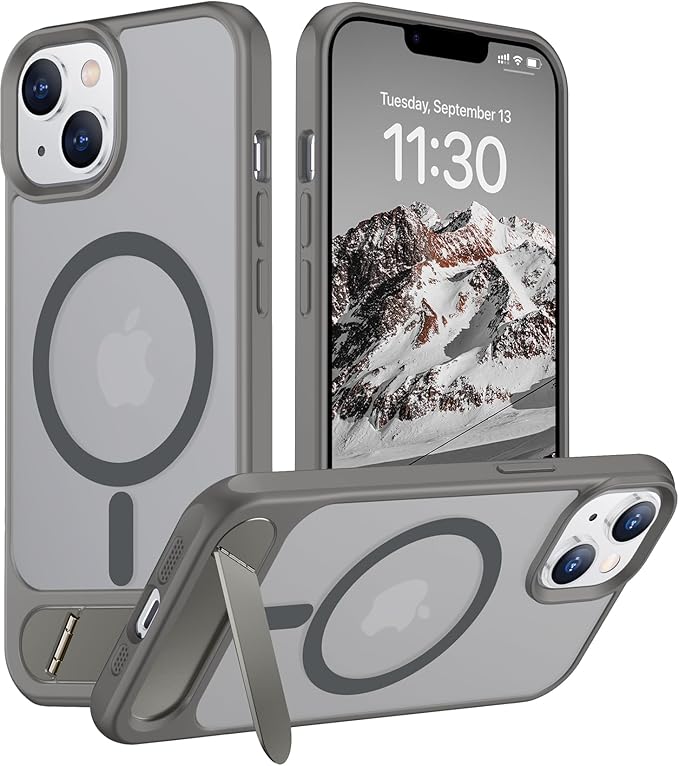 Magnetic Compatible with iPhone 14 Case/iPhone 13 Case,[Built-in Invisible Kickstand][Compatible with MagSafe][Military Grade Shockproof] Slim Translucent Matte Phone Case for iPhone 14/13 6.1"