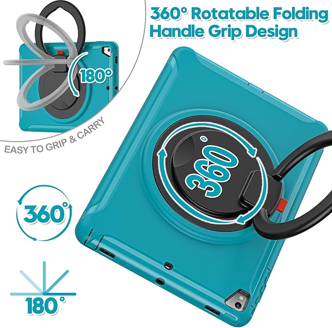 BATYUE Case for iPad 6th Generation 9.7 inch 2018, iPad 5th Gen 2017, iPad Air 2/ iPad Pro 9.7'',Shockproof Protective Cover with Pencil Holder &Rotating Kickstand for Kids,Boys,Girls, Light Blue