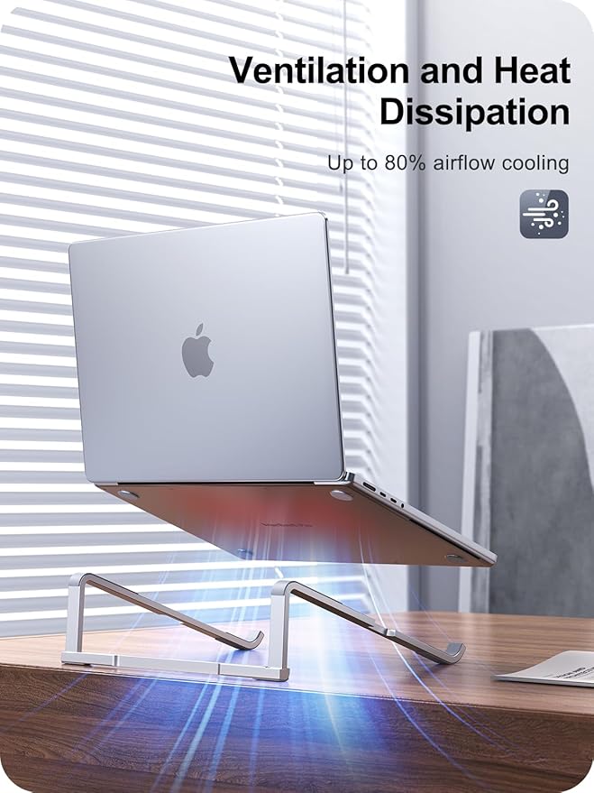 MOKURU Laptop Stand for Desk, Aluminum Computer Stand for Laptop, Foldable Laptop Riser, Portable Laptop Stand, Compatible for MacBook Pro/Air, Dell, HP, Lenovo, 11'' -15.6'' (Silver)