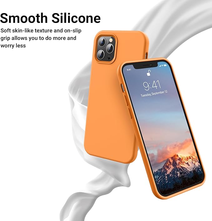 OTOFLY Compatible with iPhone 12 Pro Max Case 6.7 inch(2020),[Silky and Soft Touch Series] Premium Soft Liquid Silicone Rubber Full-Body Protective Bumper Case （Orange）