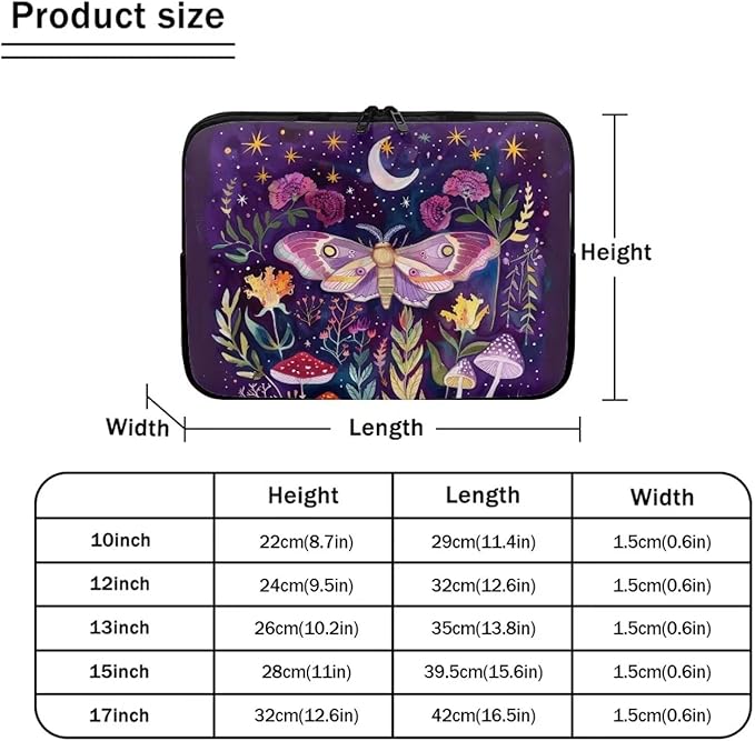 Butterfly Mushroom Laptop Protective Sleeve for Women 13 inch Computer Sleeve Bag Cute Portable Lap Top Case Suitable for Travel School Office Neatly Organizers Purple