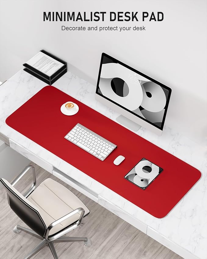 Desk Pad, 48" x 17" PU Leather Non-Slip Desk Mat Large Mouse Pad for Desktop, Waterproof Laptop Computer Writing Mat for Office, Home, Work, Gaming, Bright Red