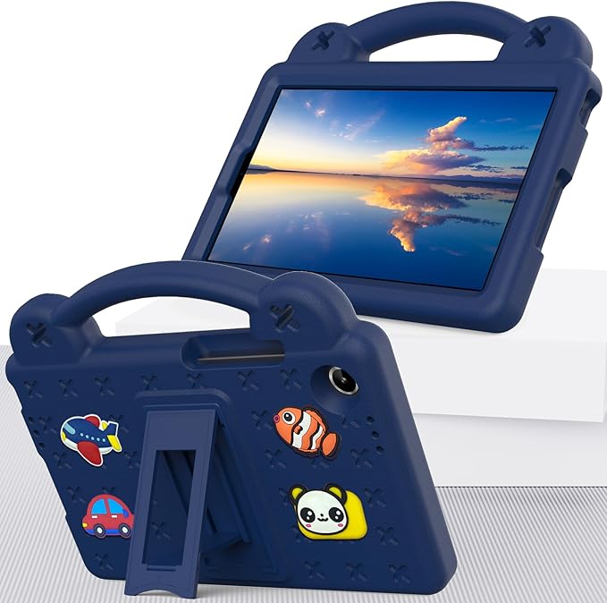 AKABEILA Compatible with Lenovo Tab One 2025 8.7 inch Tablet Case, Kids Friendly Universal Lightweight Shockproof Protective Case with Shoulder Strap & Stand Handle Navy Blue