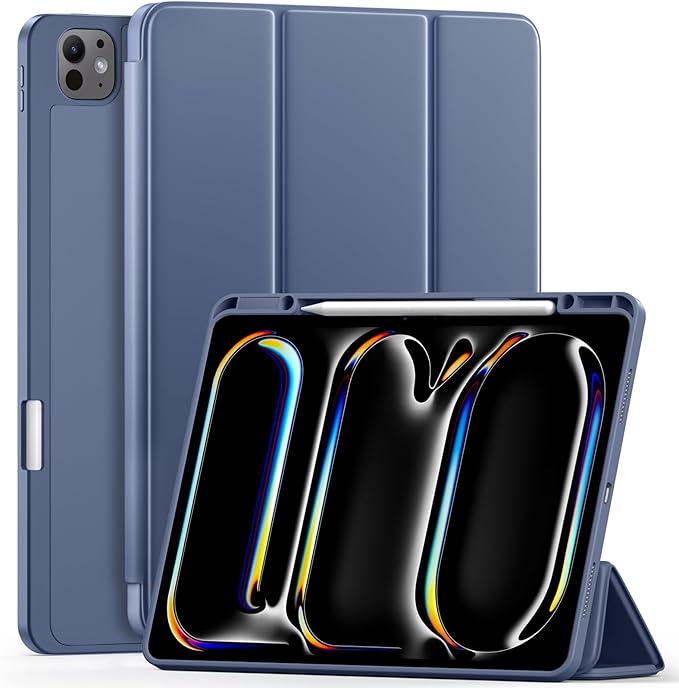 Compatible with iPad Pro 13 Inch Case M5 2025/ M4 2024, Soft TPU Back Cover for iPad 13 Pro Case, with Pencil Pro & (USB-C) Holder, Trifold Stand, Auto Wake/Sleep, Blue Gray