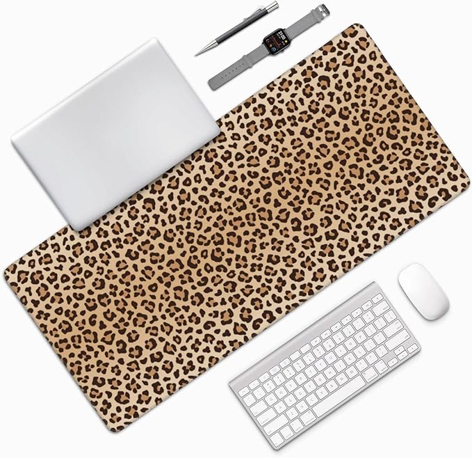 Leopard Print Mouse Pads XXL Extended Mousepad with Stitched Edges Cheetah Animal Skin Non-Slip Rubber Base Computer Keyboard Pad Desk Mat for Home Office Desk Decor, 35.4" X 15.7"