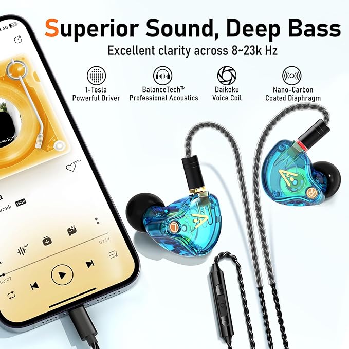 Vibes 202ML Wired Earbuds - HiFi in Ear Headphones for iPhone 5–14, Noise Isolating Ear Buds w/ Mic - Clear Sound, Deep Bass, Comfort-Fit Earphones - MMCX–LTN, Silver Plated Cord, Carrying Case