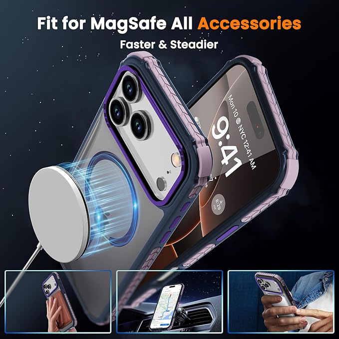 DEERLAMN Strong Magnetic Case for iPhone 17 Pro Max 6.9-Inch,[Compatible with Magsafe][Military Grade Drop Protection] Translucent Matte Shockproof Protective Phone Cover-Frosted Purple