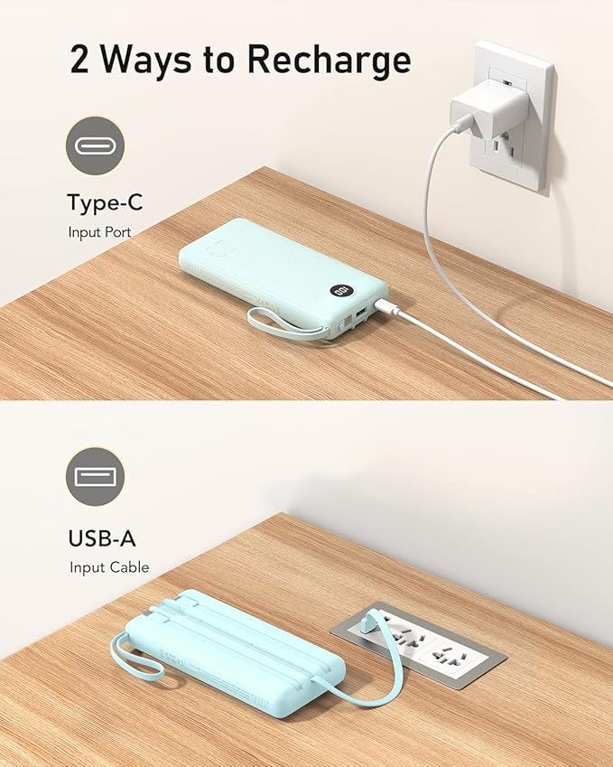 VEEKTOMX Portable Charger Built-in Cables, Power Bank for iPhone, Fast Charge USB C Battery Pack Travel Essentials Powerbank Compatible with iPhone 17/16/15/14, Samsung S25/24