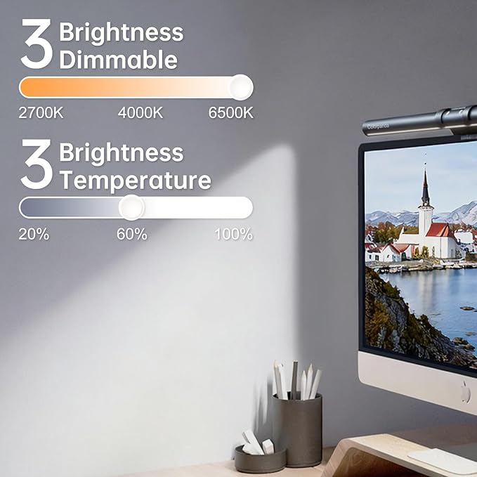 Monitor Light Bar (Black) - Ultrawide Lighting, Motion Sensor, Adjustable Brightness/Color Temperature,Eye-Care USB Monitor Lamp, No Glare,Monitor Accessory