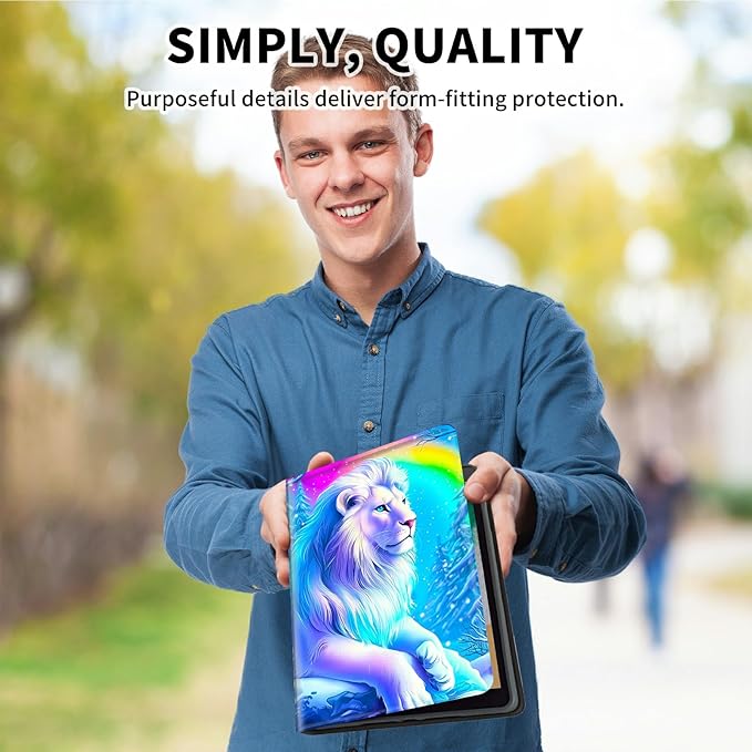 for Amazon Kindle Fire 7 (9th/7th/5th Generation, 2019/2017/2015 Release) 7" Tablet Case, Slim Kickstand Stand Leather Smart Cover with Auto Wake/Sleep, White Lion