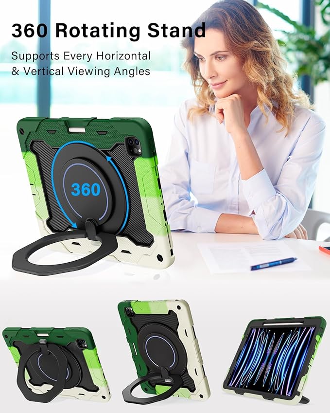 ROISKIN for iPad Pro 12.9 -Inch Case (6th, 5th, 4th & 3rd Gen)with HD Screen Protector, 360 Stand, Handle, Pencil Holder,Shoulder Strap[15ft Drop Protection]Rugged Bulky Full Body 12.9 iPad Pro Case