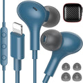 iMangoo for Apple MFi-Certified Headphones for Lightning Wired Earbuds Magnetic Ear Buds with HiFi Bass,3 Ear Tips Mic Corded Earphones for Gym, Commuting for iPhone 14 Plus 13 12 11 Pro Max Lake Blue