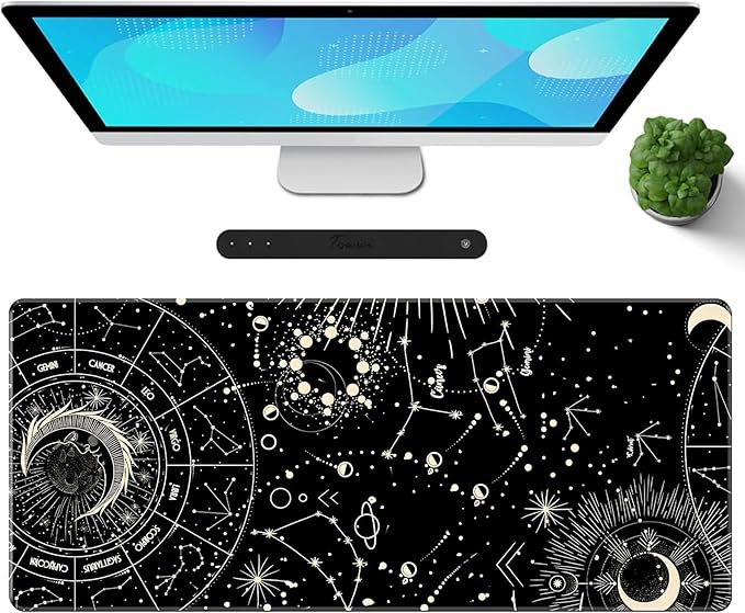 Galdas Gaming Mouse Pad XXL XL Large Long Extended Big Mousepad Non-Slip Rubber Keyboard Desk Pad with Stitched Edges for Laptop Home Office (31.5x11.8x0.08 Inch) … (Black Moon)