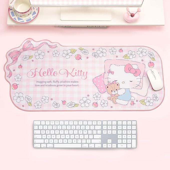Kuitmor Kawaii Anime Mouse Pad,Non-Slip Waterproof Desk Mat for Keyboard,Durable Large Extended Gaming Mouse Pad with Bowknot Edge for Office Gaming - FlowerCat