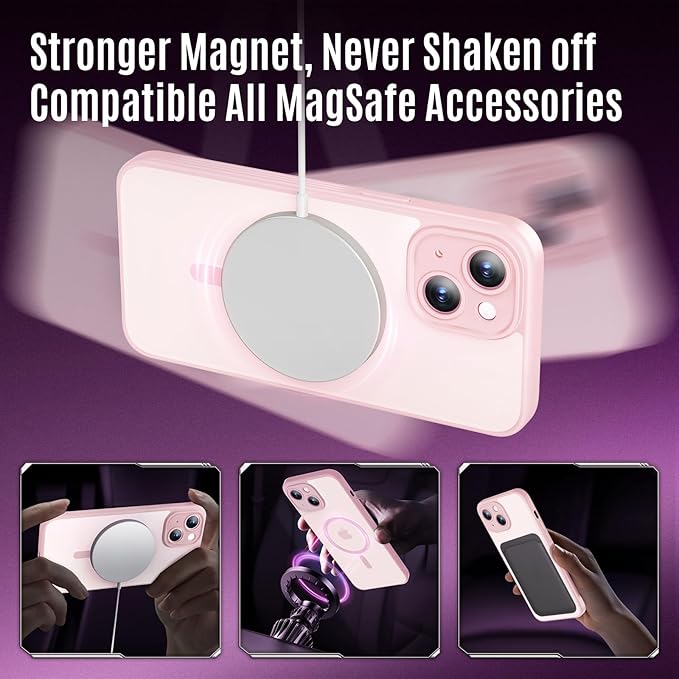 Symcele Designed for iPhone 15 Plus Case, Compatible with MagSafe, with Privacy Screen Protectors X2, [Camera Protection] [15FT Military Drop Protection] Shockproof Phone Case, 6.7", Pink