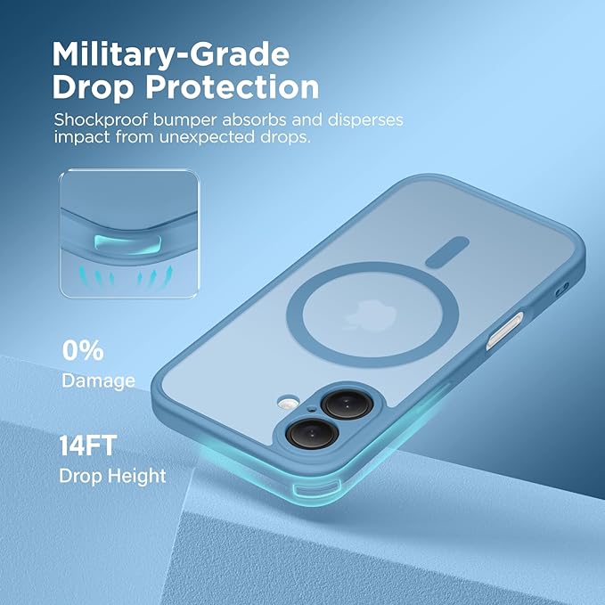 CAPRARO Magnetic Compatible with iPhone 16 Case, Upgraded [Full Camera Protection] [Compatible with MagSafe] Protective Translucent Matte Women Girl Phone Case Cover, Cloud Blue