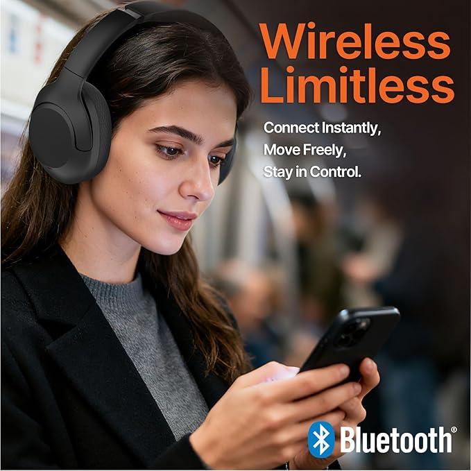 VOKALEN Hyper Pro 2 Bluetooth Headphones Over Ear, Hi-Res Audio, Adaptive Noise Cancelling, 60H Playtime, DEEP360 Spatial Sound, Comfort Mesh Ear Cushions, Deep Bass, Custom EQ (Pro 2, Black)