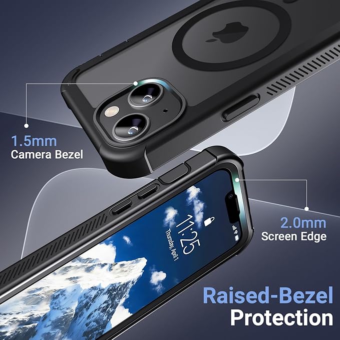 Magnetic for iPhone 13/14 Case,[Screen Protector] [Compatible with MagSafe][Military Grade Drop Protection][Heavy Duty Protection][Shockproof] 2-Layer Durable Bumper Phone Case 6.1"-Black