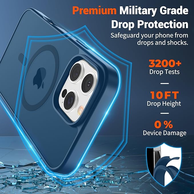 SUPFINE Magnetic for iPhone 16 Pro Max Case (Compatible with MagSafe) (Military Grade Drop Protection) Translucent Matte Shockproof with Anti-Fingerprint Phone Case,Deep Blue