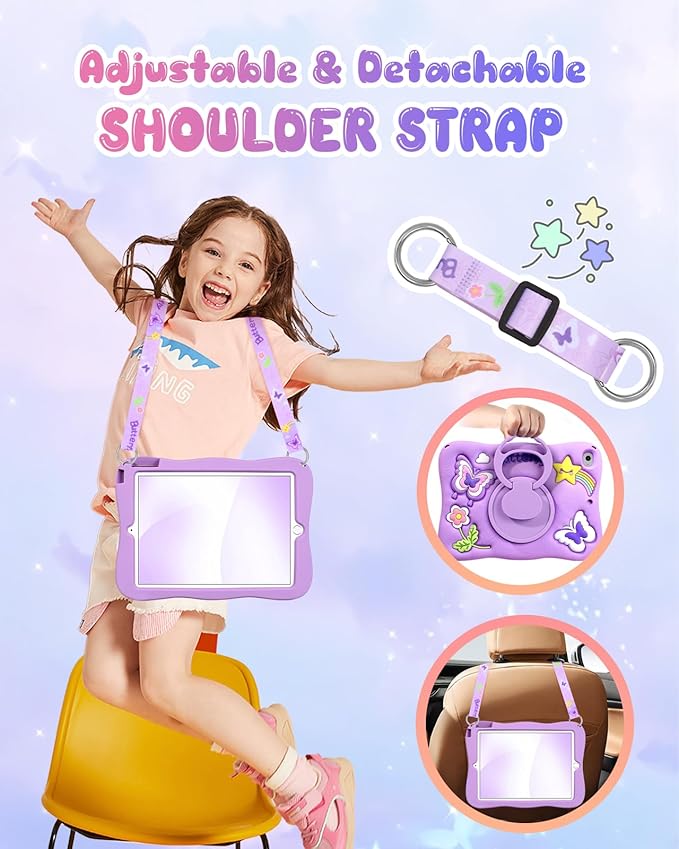 Kidcube for iPad Mini 4 Case, for iPad Mini 5 Case 2015/2019 - Girls Cute Kawaii Girly 3D Purple Butterfly Design Cover with Rotating Stand & Strap Silicone Teen for iPad Mini 4th/5th Generation Cases