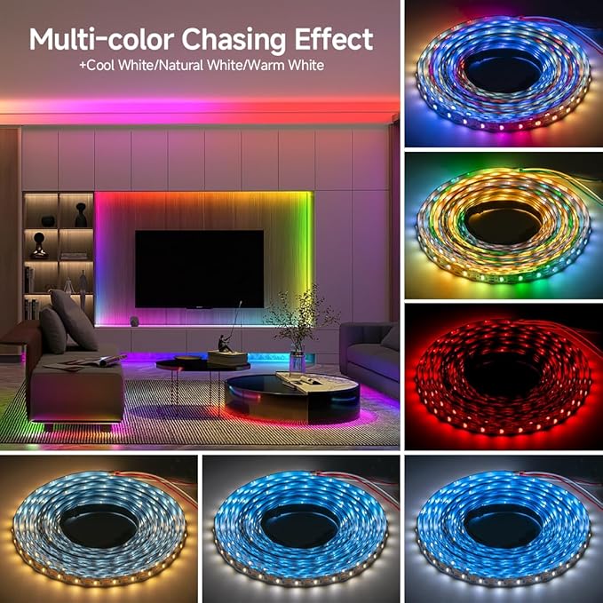 BTF-LIGHTING SK6812(Similar WS2812B) UL Listed RGBW RGB+Cool White(6000K) Individually Addressable DC12V 16.4FT 60LED/m 4 Colors in 1 Light Dream LED Strip IP30 White PCB(No Adapter or Controller)